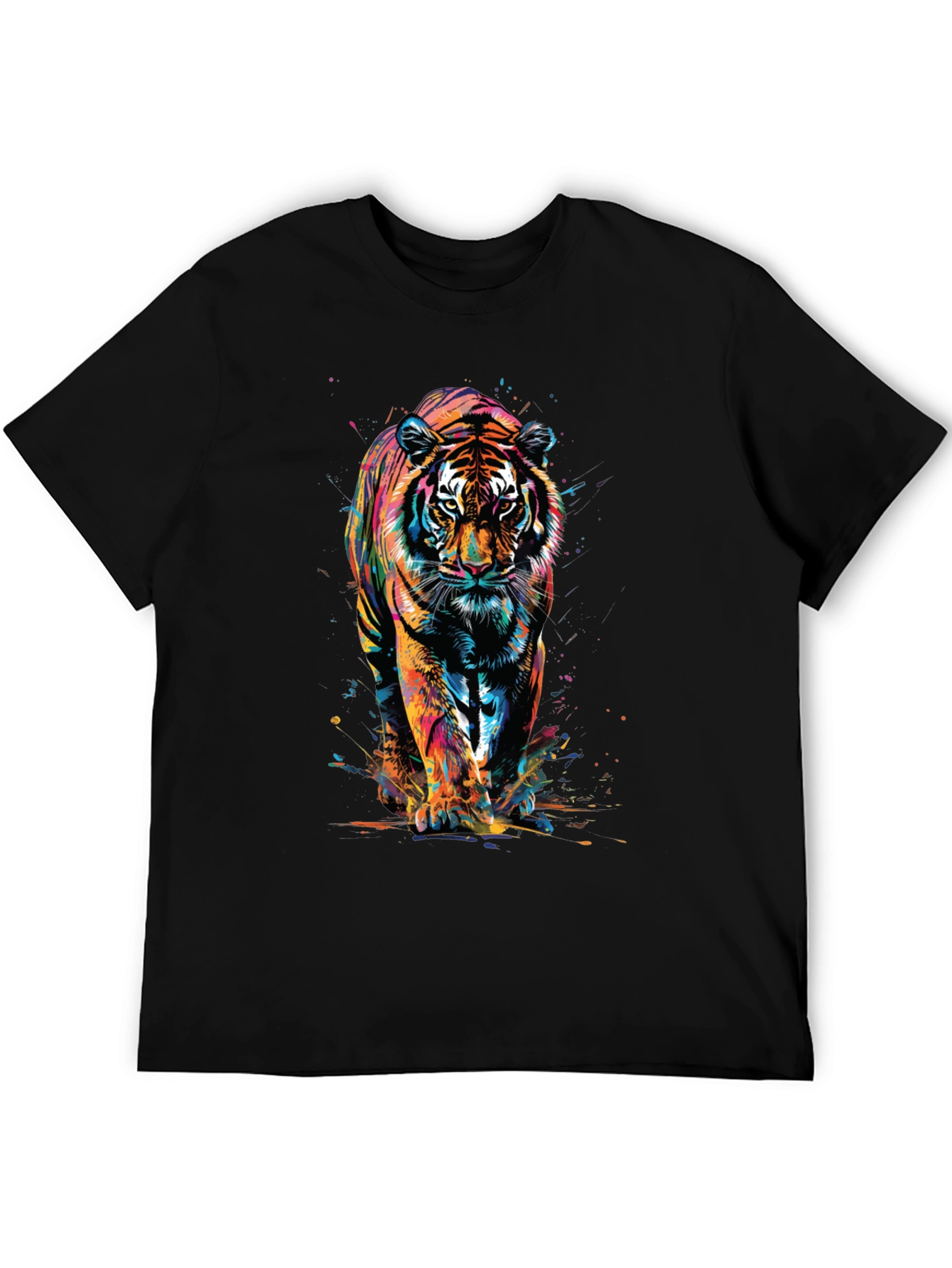Vibrant Tiger Graphic Print Black T-Shirt