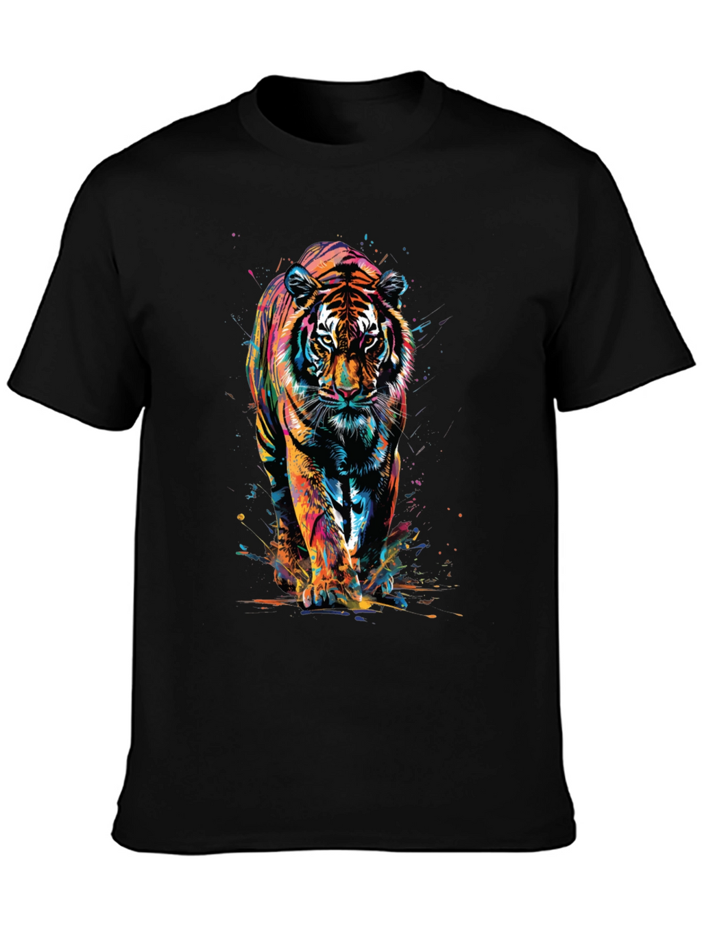 Vibrant Tiger Graphic Print Black T-Shirt
