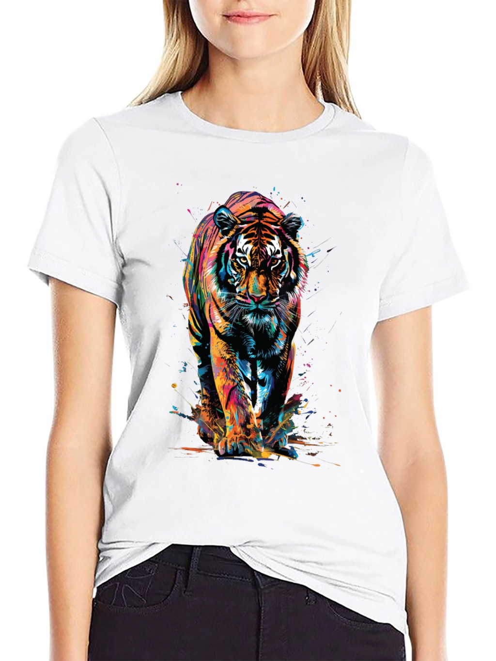 Vibrant Tiger Graphic Print Black T-Shirt
