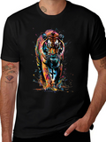 Vibrant Tiger Graphic Print Black T-Shirt