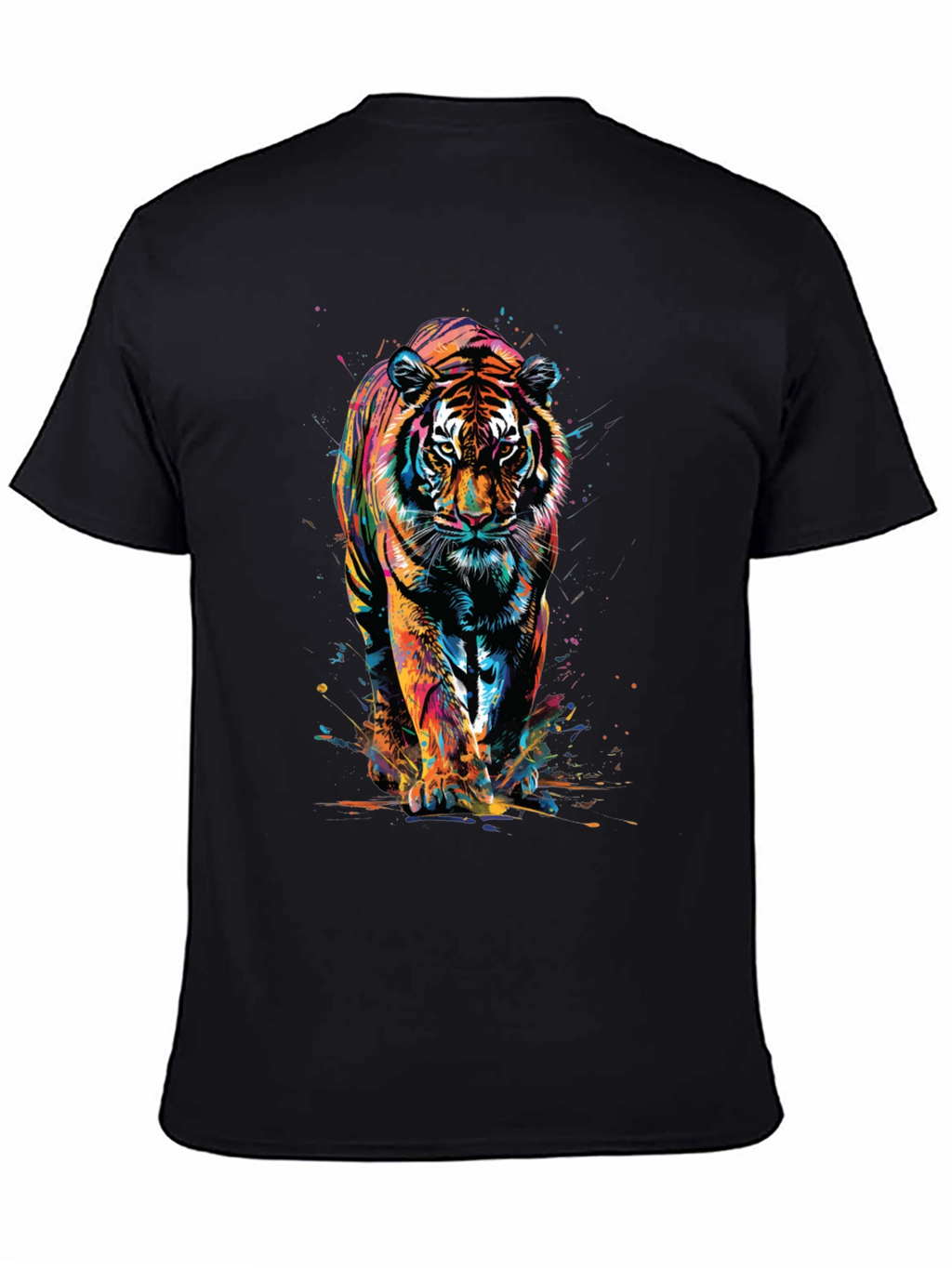 Vibrant Tiger Graphic Print Black T-Shirt