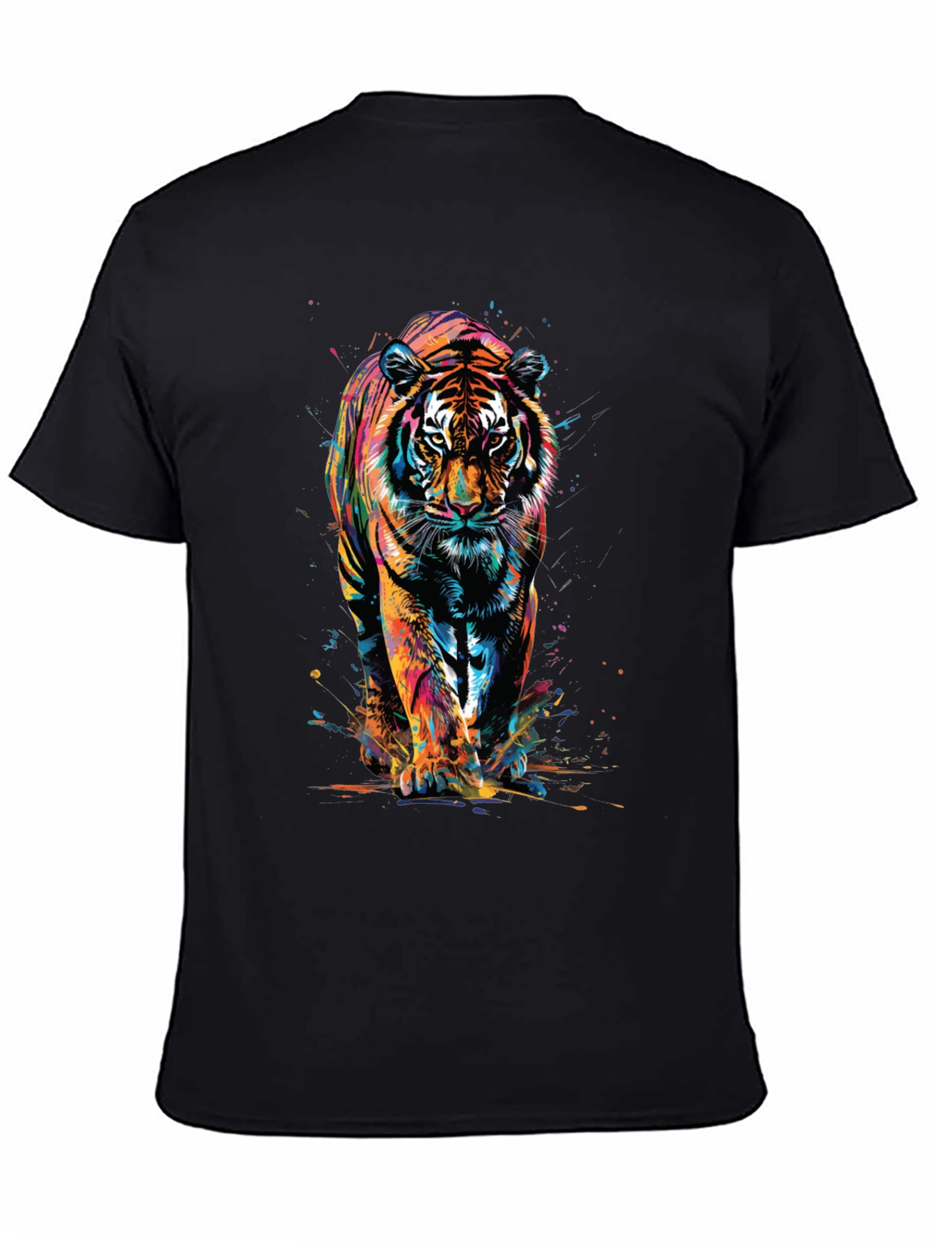 Vibrant Tiger Graphic Print Black T-Shirt