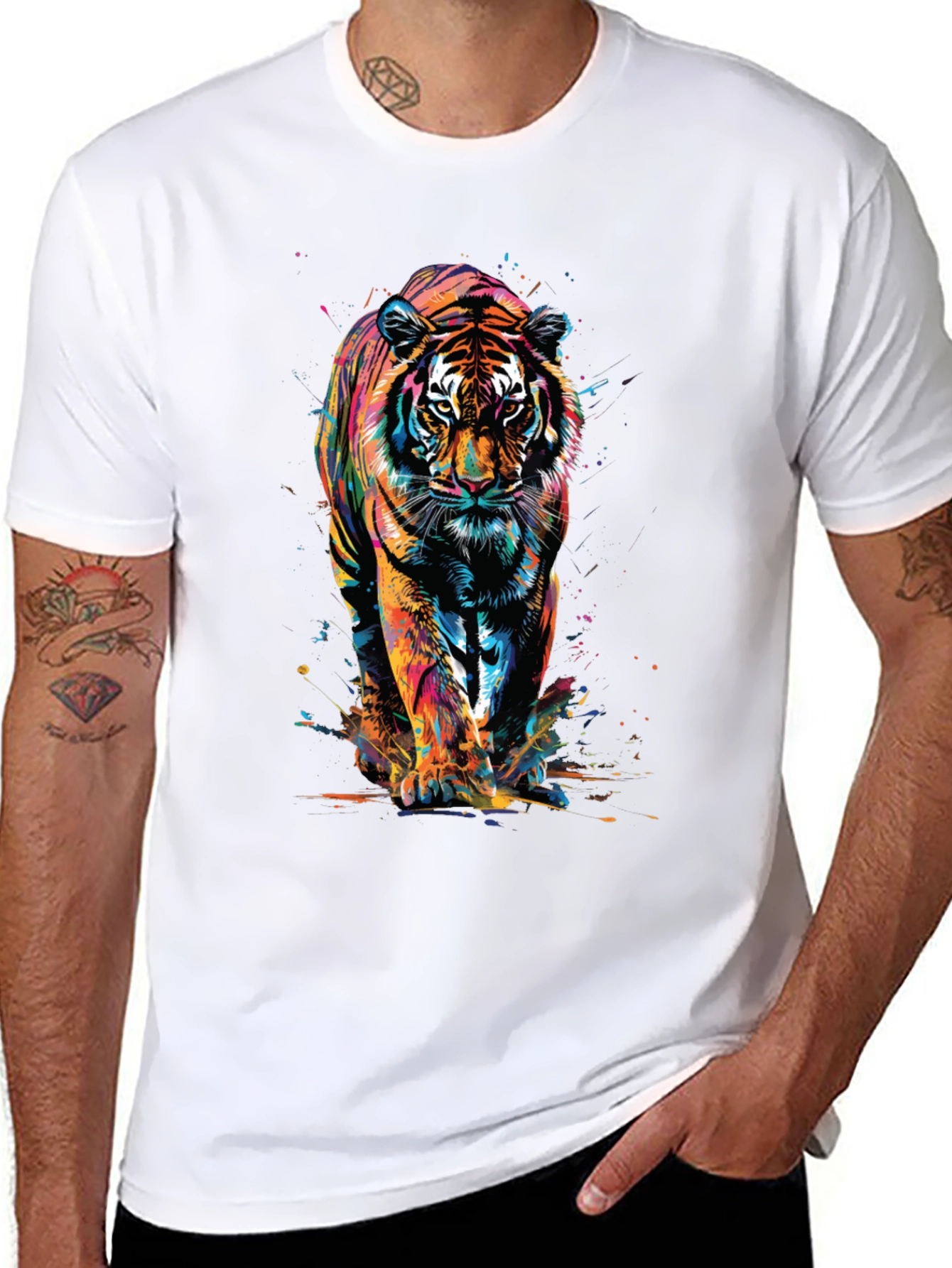 Vibrant Tiger Graphic Print Black T-Shirt