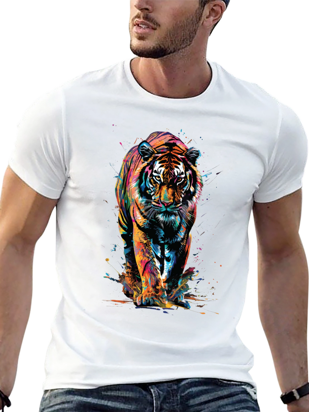 Vibrant Tiger Graphic Print Black T-Shirt