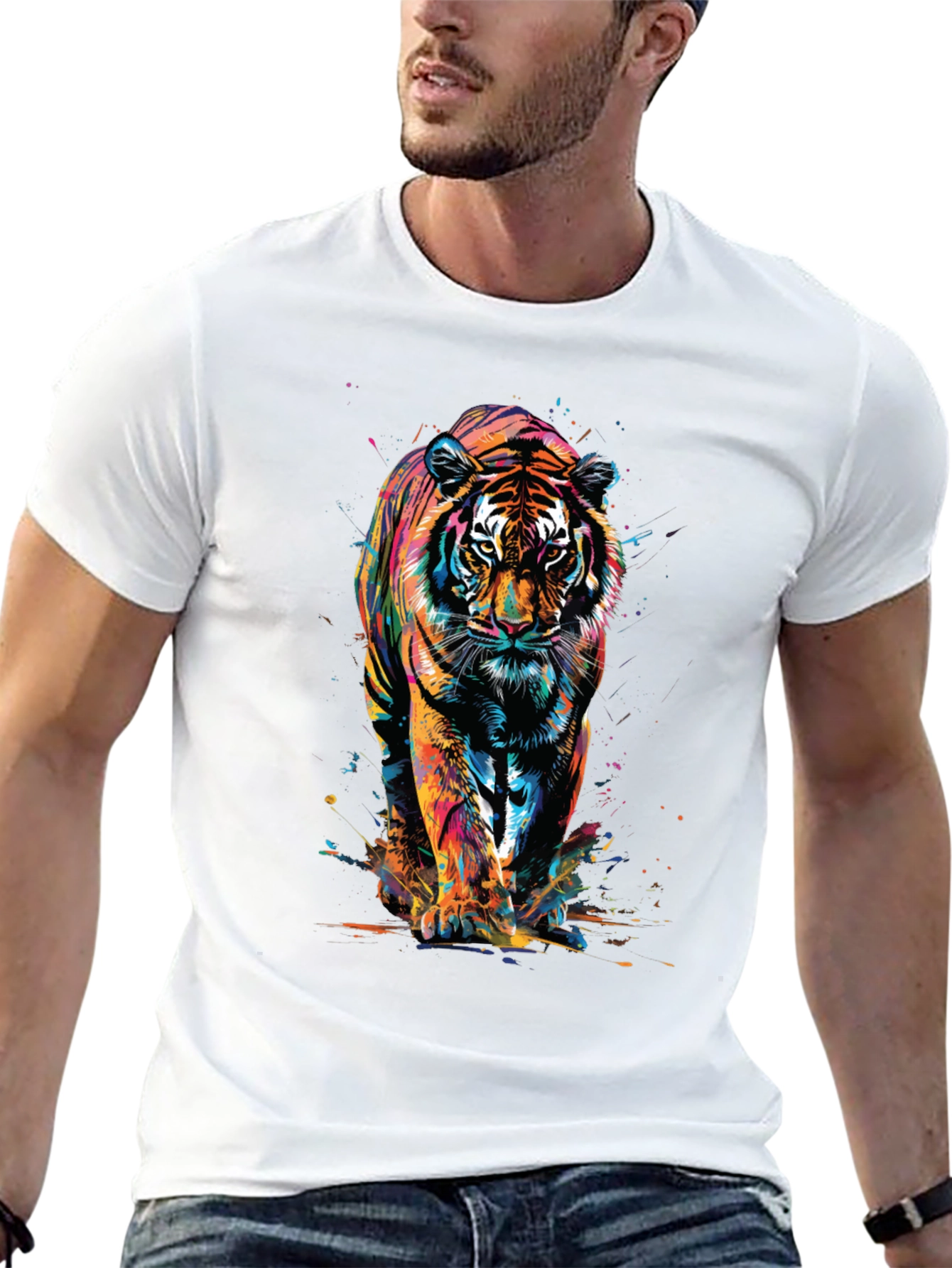 Vibrant Tiger Graphic Print Black T-Shirt
