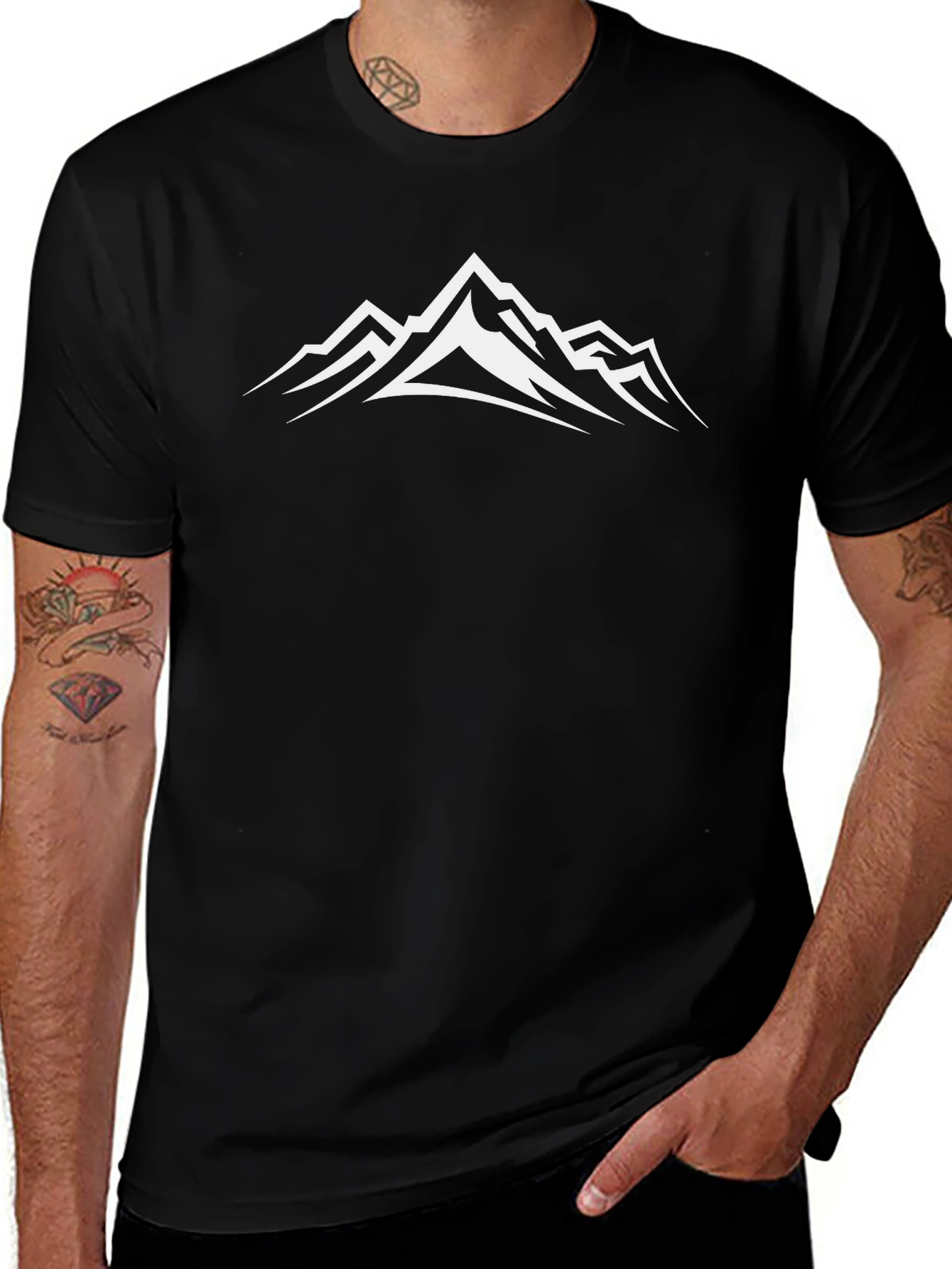 Mountain Peak Graphic Tee - Black Cotton Comfort