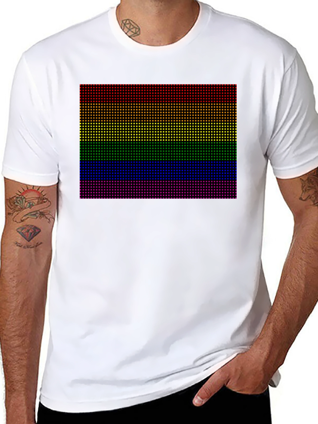 Rainbow Pride Pixel Tee - Black Cotton Blend Casual Shirt