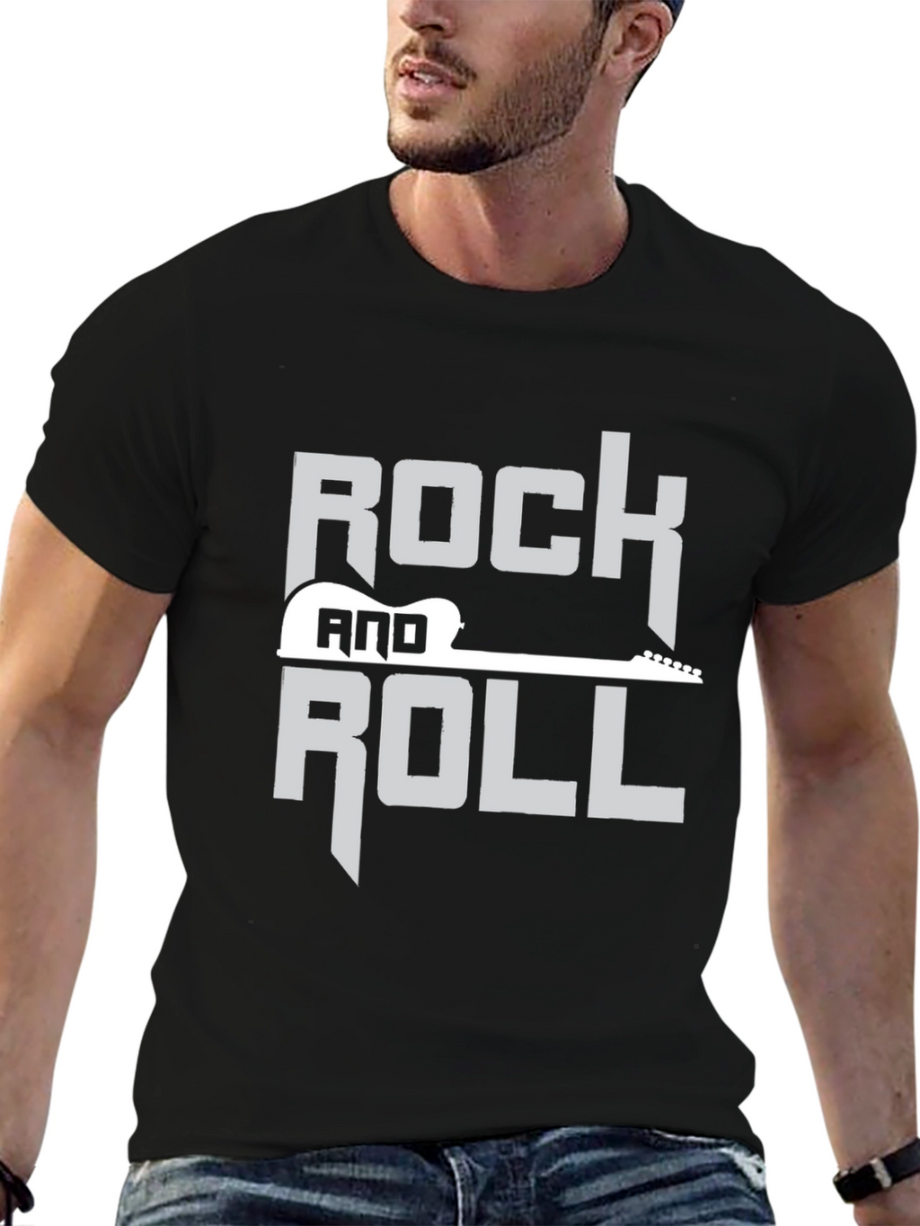 Rock and Roll Guitar Graphic Black T-Shirt