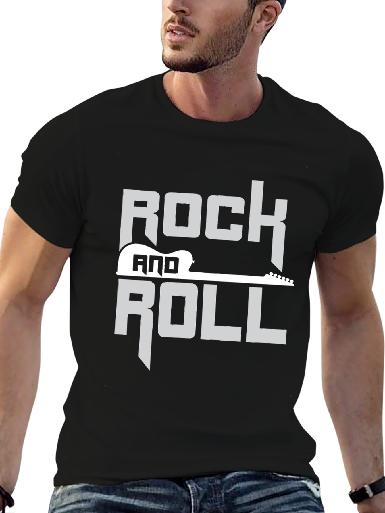 Rock and Roll Guitar Graphic Black T-Shirt