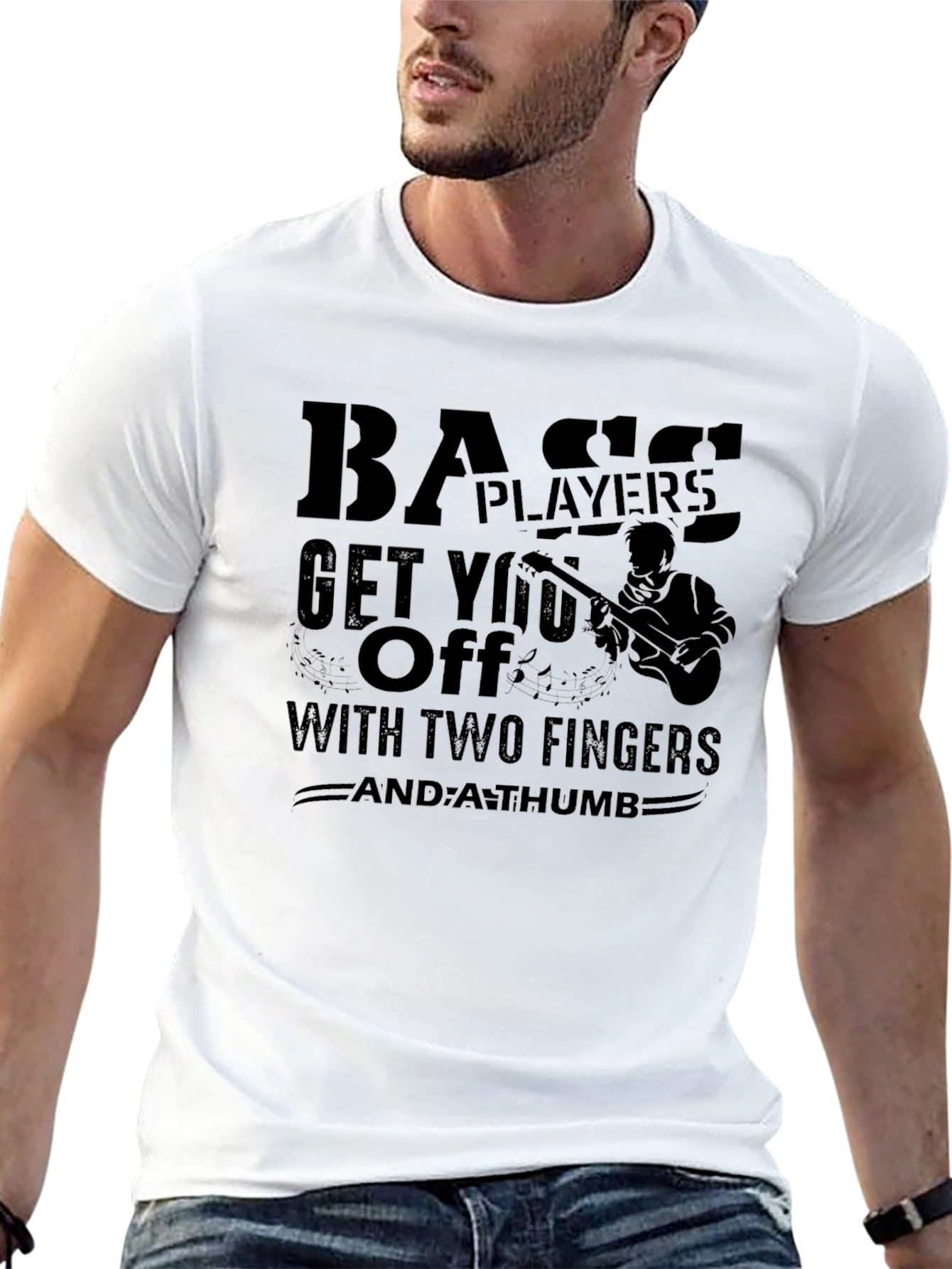 Bass Player Two Fingers & A Thumb Novelty T-Shirt