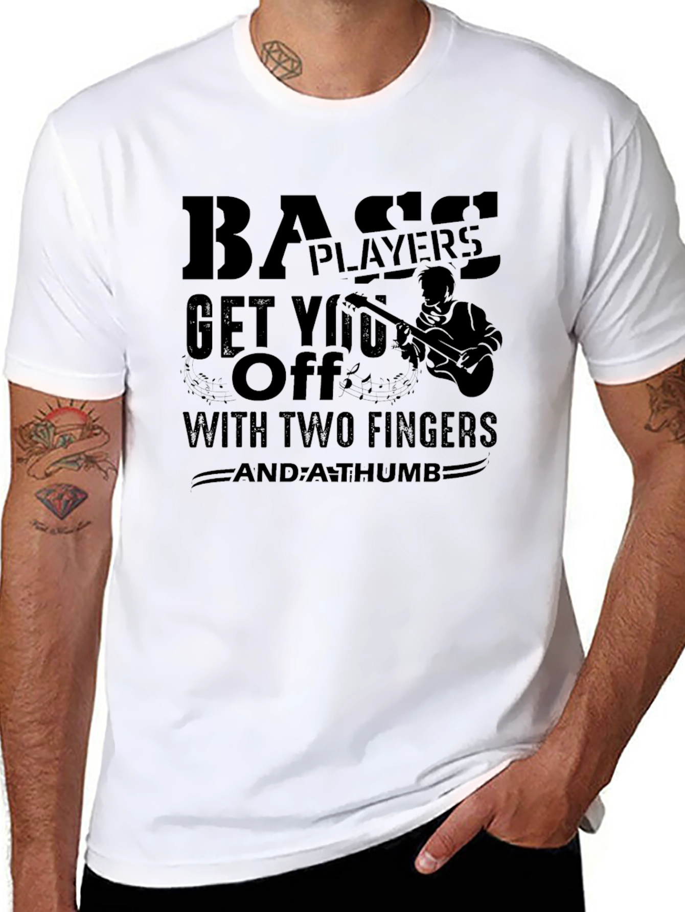 Bass Player Two Fingers & A Thumb Novelty T-Shirt