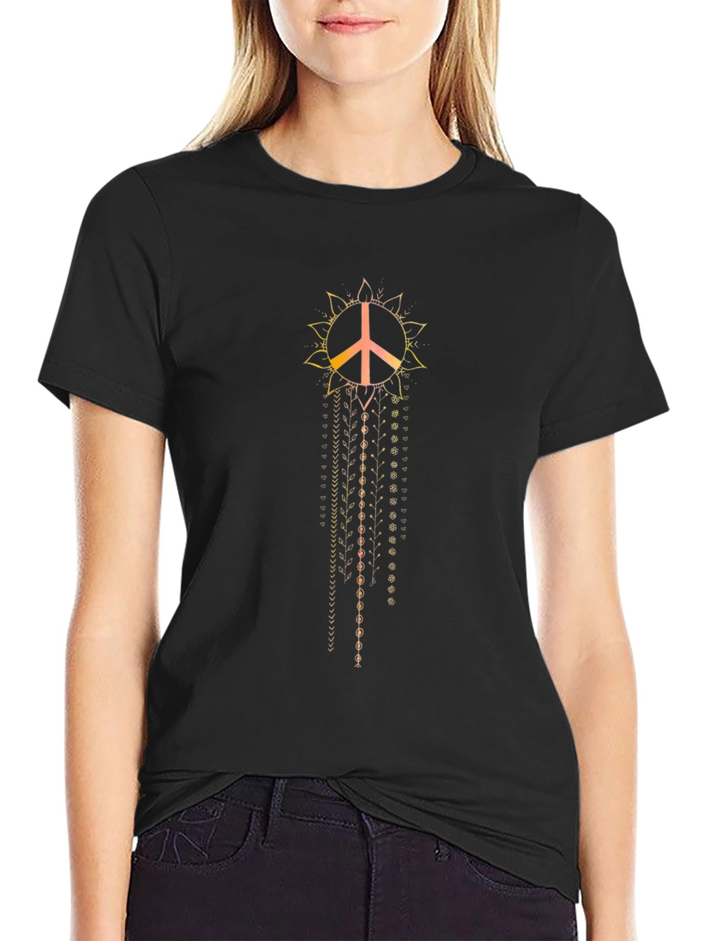 Peace Sign Mandala Mens Black T-Shirt