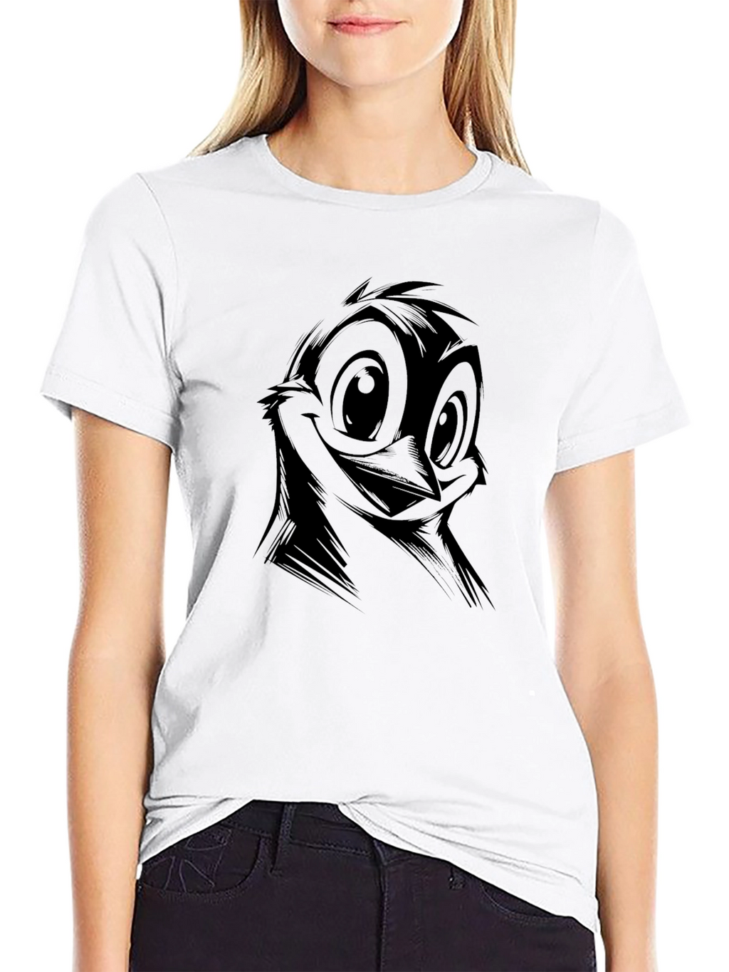 Cartoon Bird Graphic Black T-Shirt