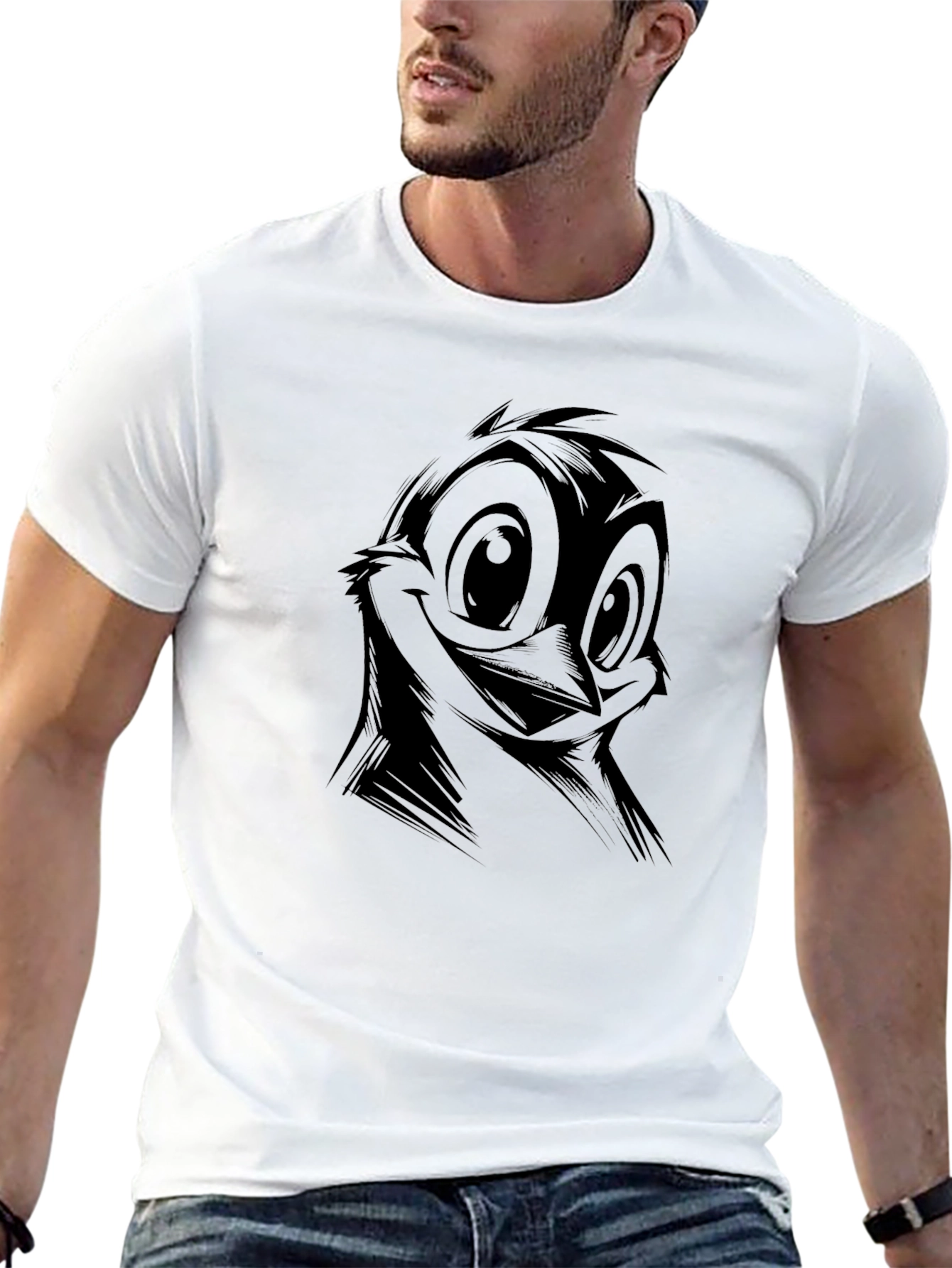 Cartoon Bird Graphic Black T-Shirt