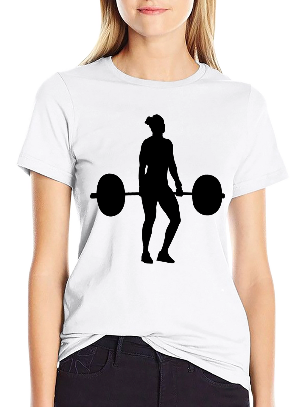 Weightlifting Woman Silhouette Black T-Shirt
