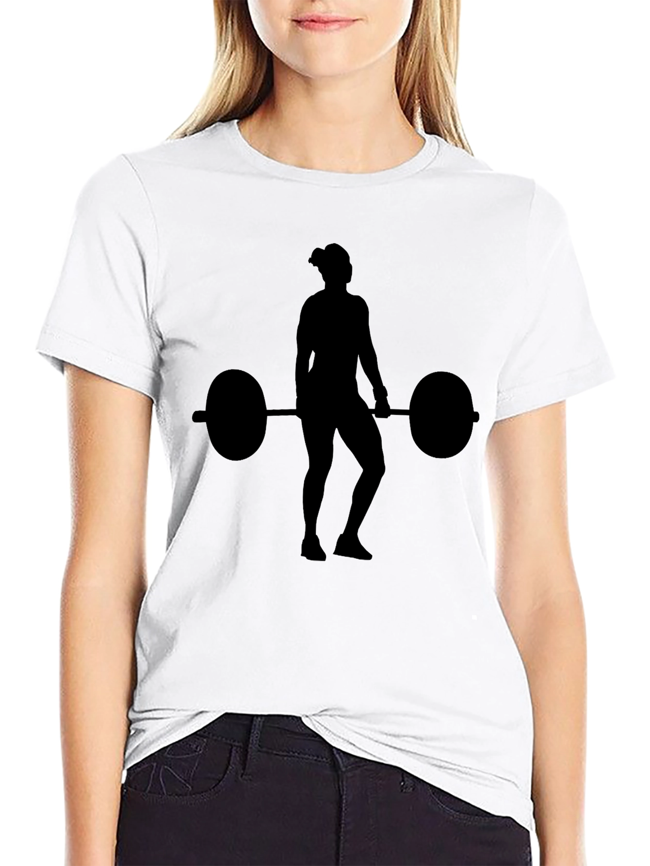 Weightlifting Woman Silhouette Black T-Shirt