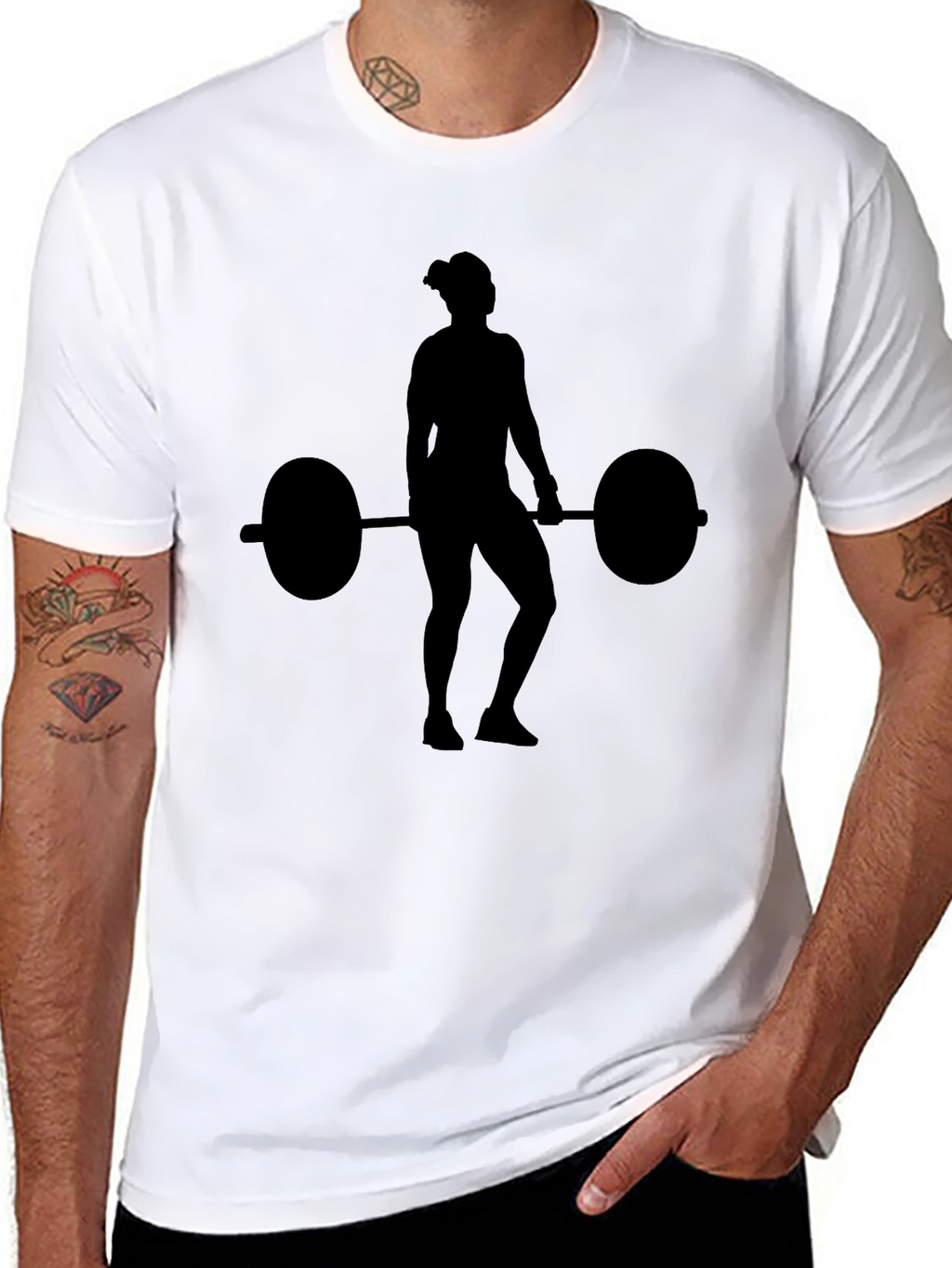 Weightlifting Woman Silhouette Black T-Shirt