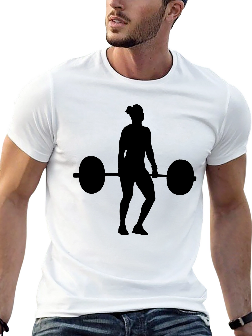 Weightlifting Woman Silhouette Black T-Shirt