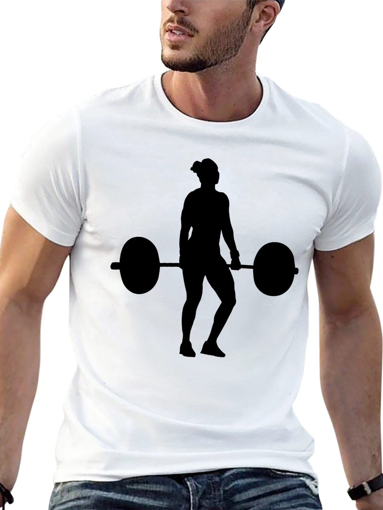 Weightlifting Woman Silhouette Black T-Shirt