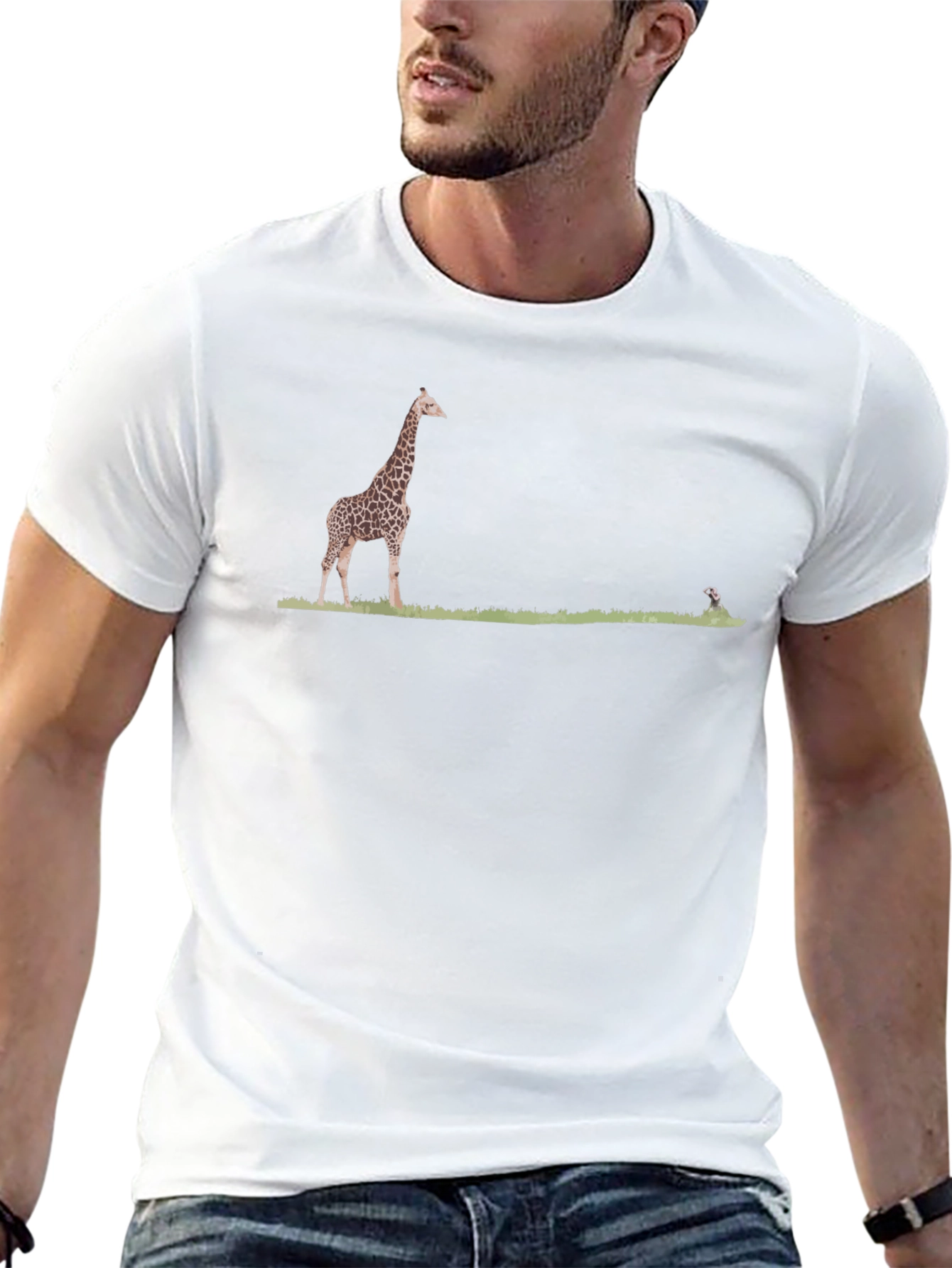 Giraffe & Dog T-Shirt - Black Cotton Tee