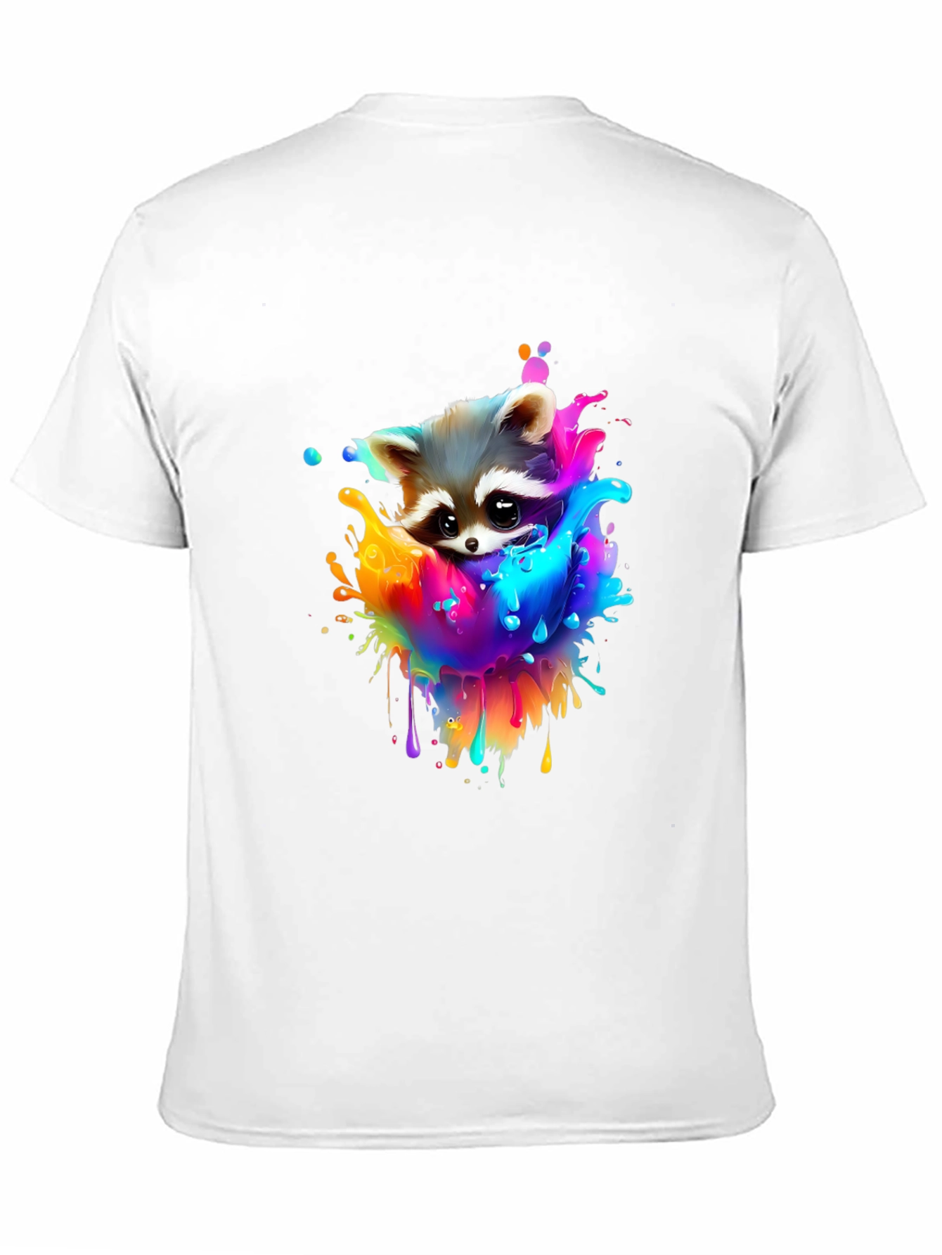 Raccoon Rainbow Splash Graphic Tee - Black Cotton T-Shirt