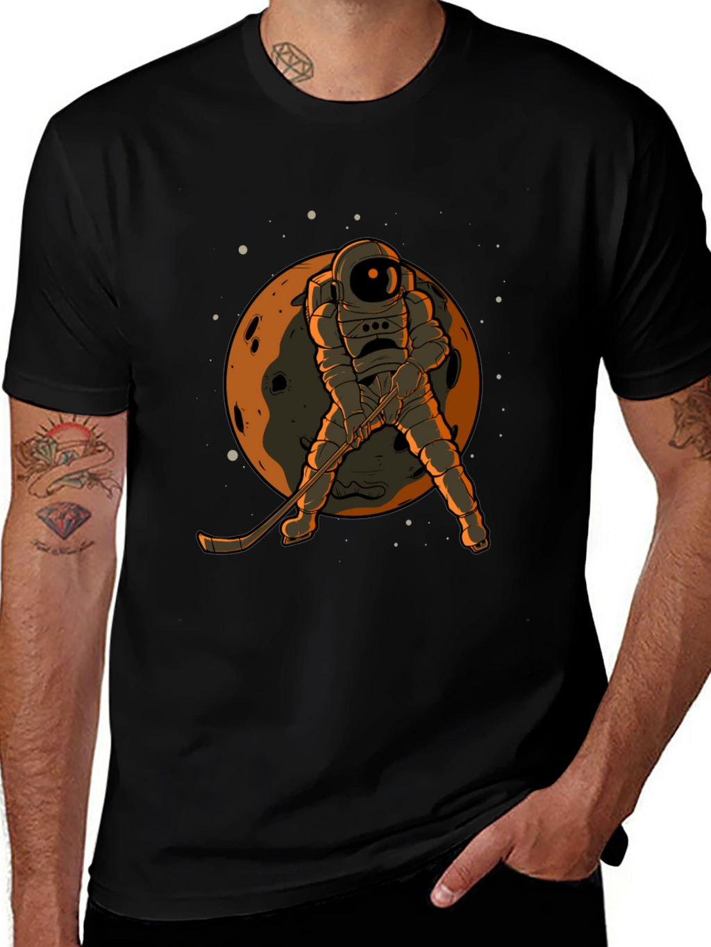 Astronaut Hockey Player Graphic T-Shirt