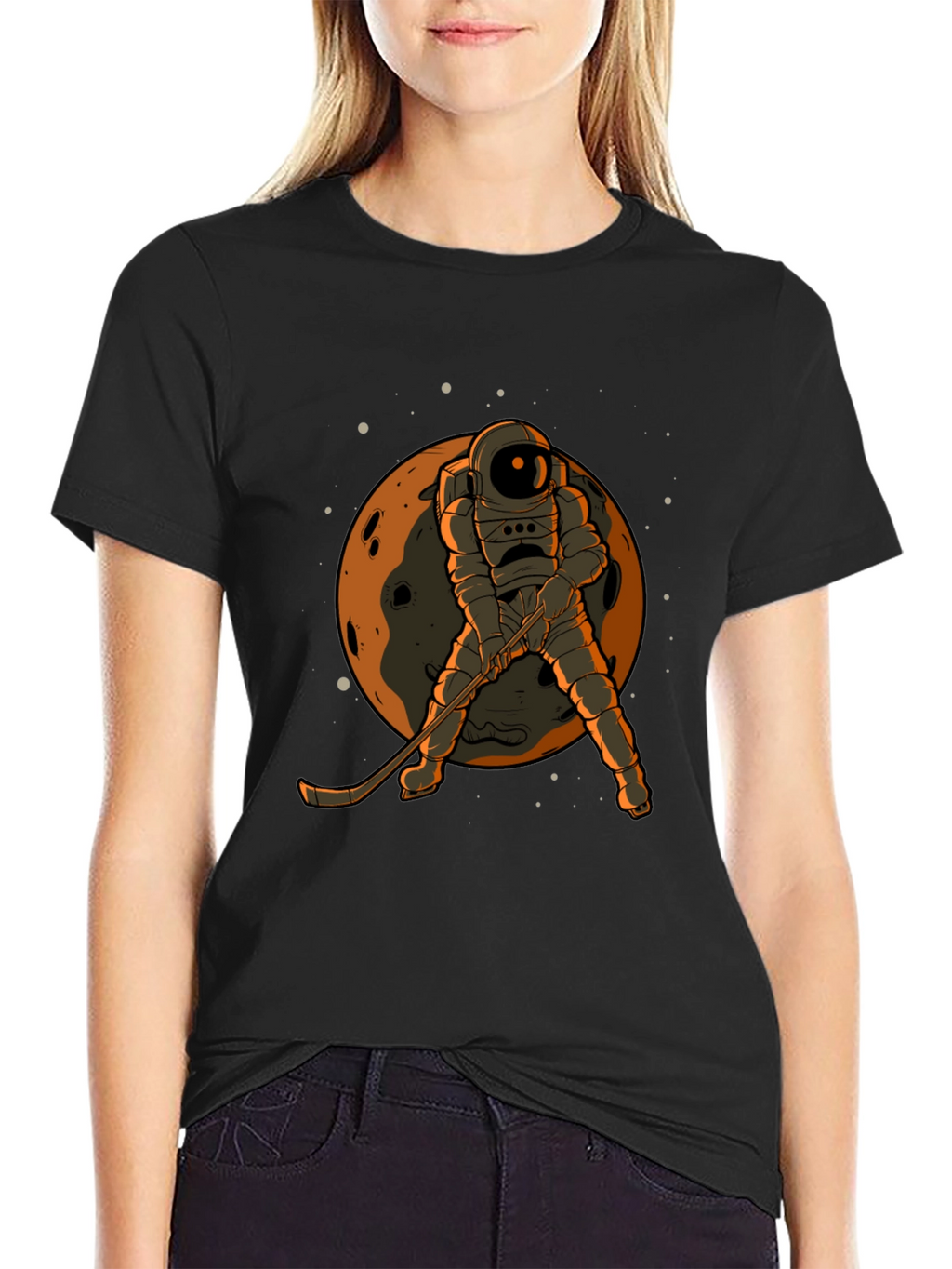 Astronaut Hockey Player Graphic T-Shirt
