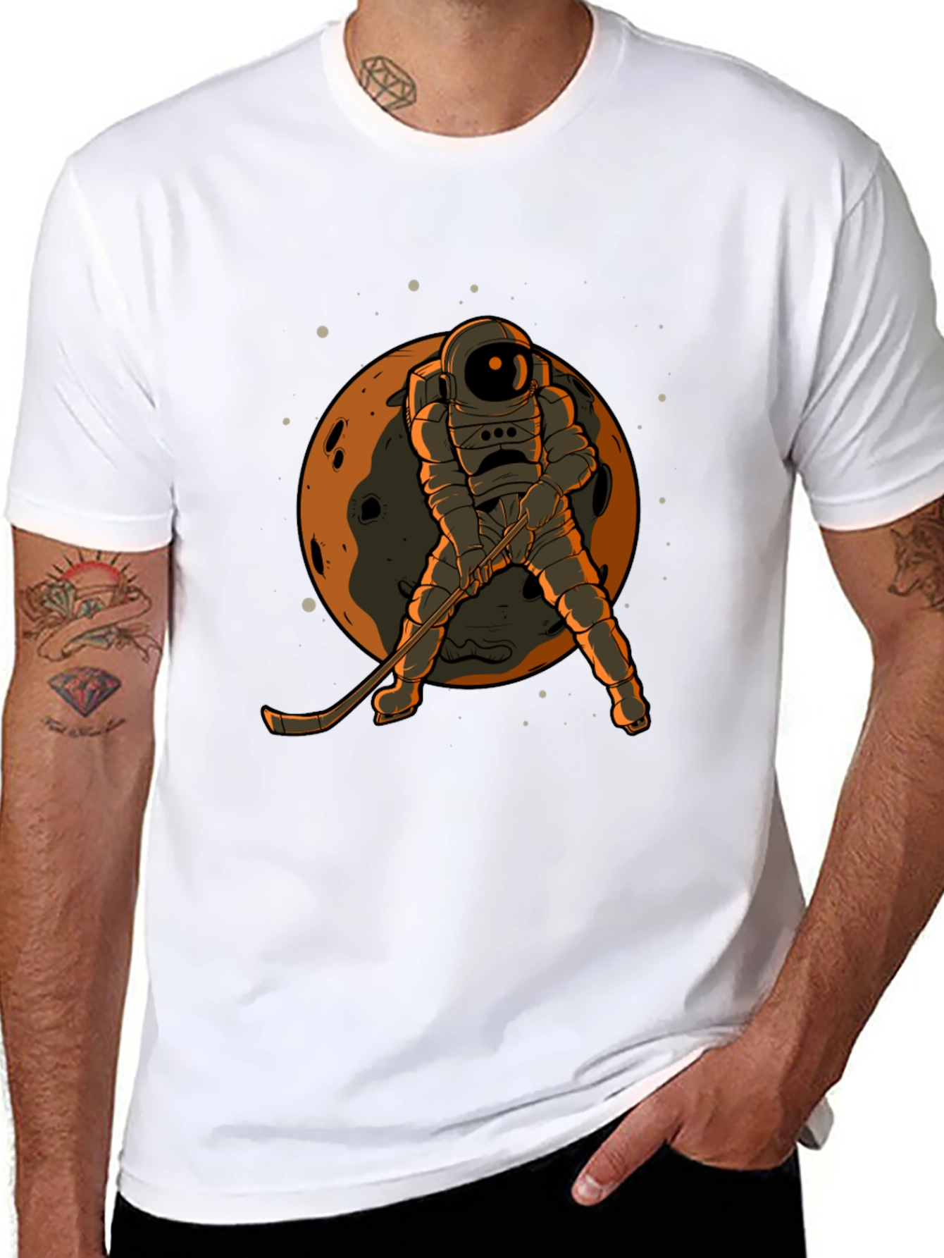 Astronaut Hockey Player Graphic T-Shirt