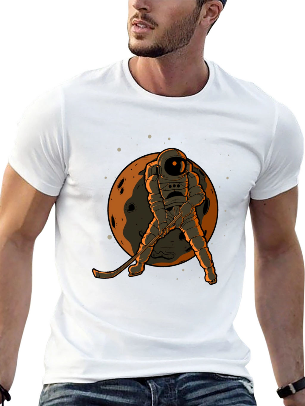 Astronaut Hockey Player Graphic T-Shirt