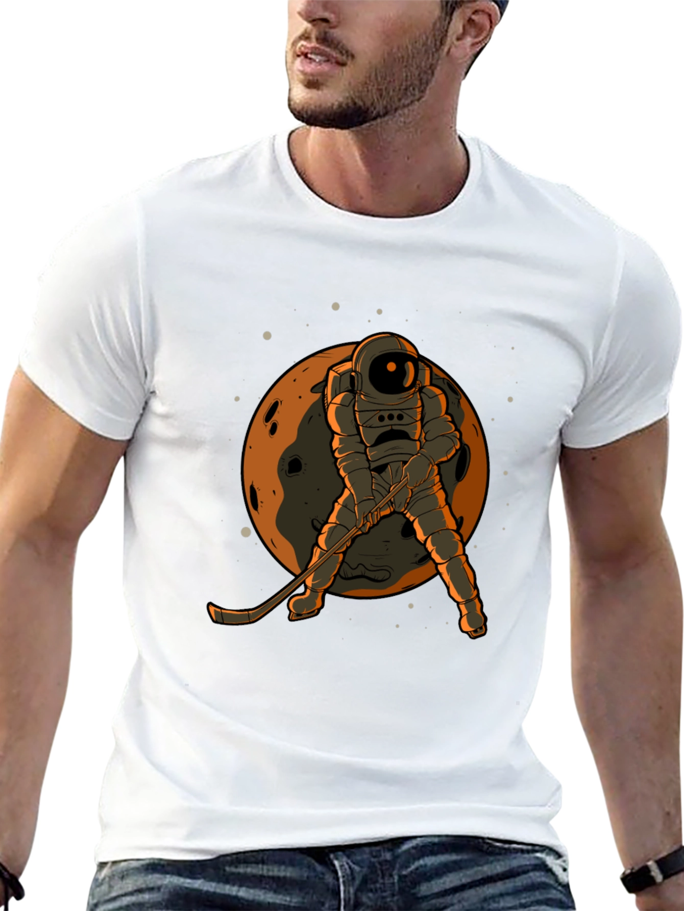 Astronaut Hockey Player Graphic T-Shirt