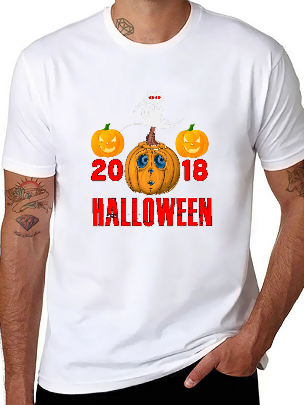 Halloween 2018 Cat & Pumpkin Graphic T-Shirt
