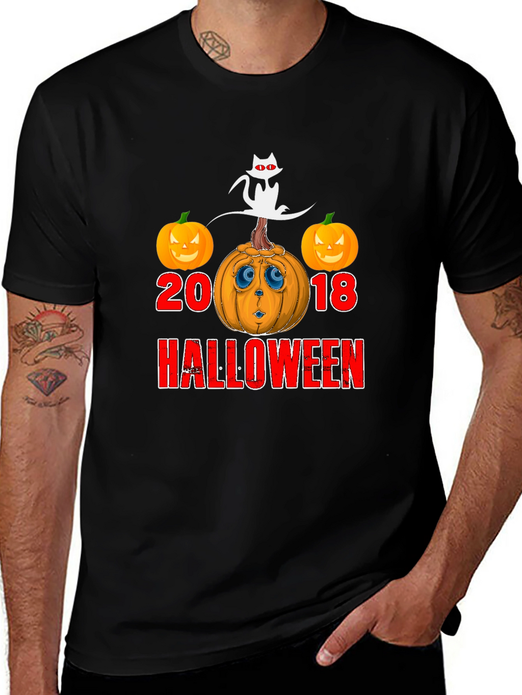 Halloween 2018 Cat & Pumpkin Graphic T-Shirt