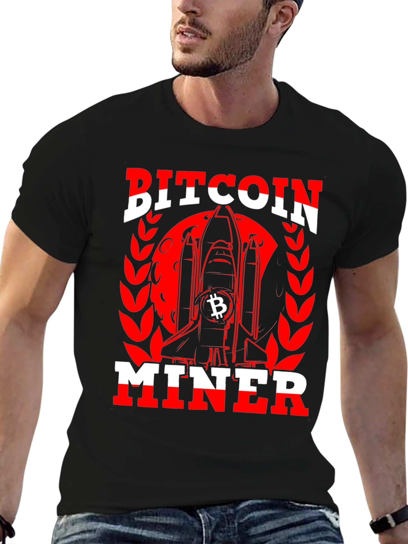Bitcoin Miner Black T-Shirt - Crypto Rocket Design