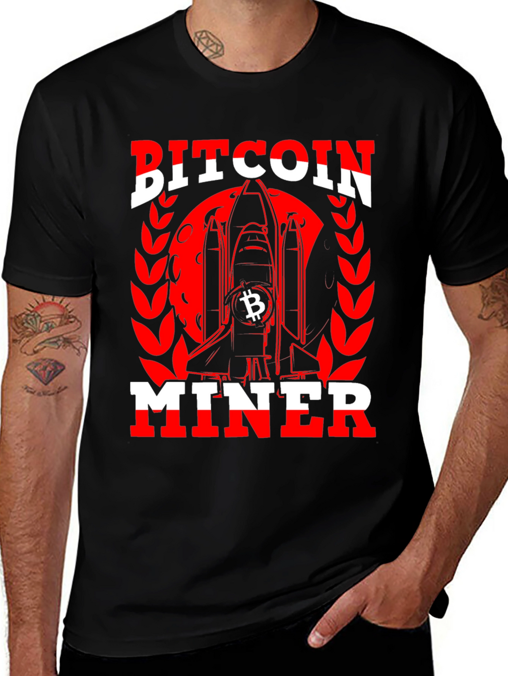 Bitcoin Miner Black T-Shirt - Crypto Rocket Design