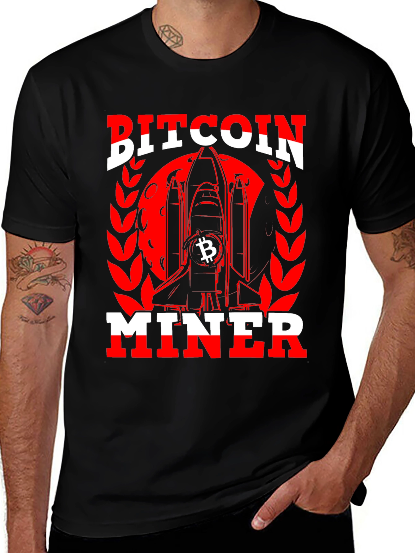 Bitcoin Miner Black T-Shirt - Crypto Rocket Design