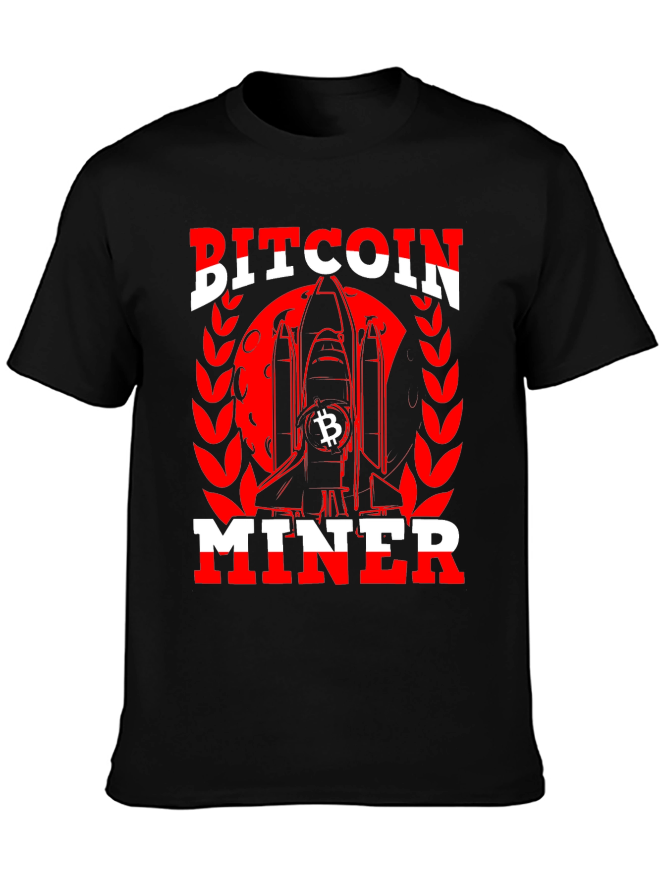 Bitcoin Miner Black T-Shirt - Crypto Rocket Design