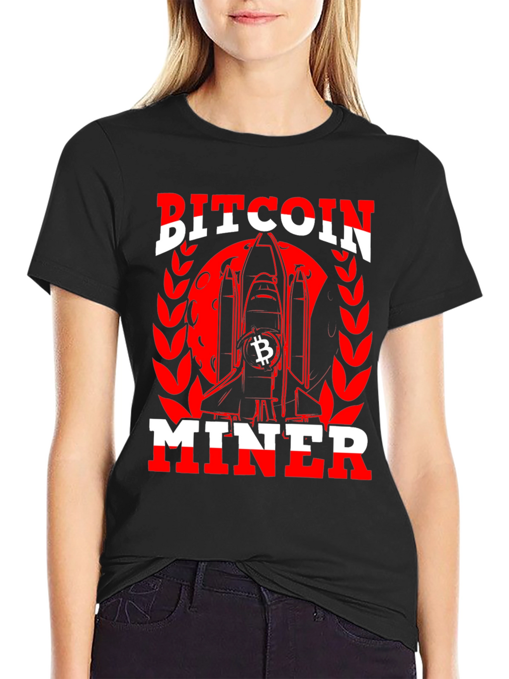 Bitcoin Miner Black T-Shirt - Crypto Rocket Design