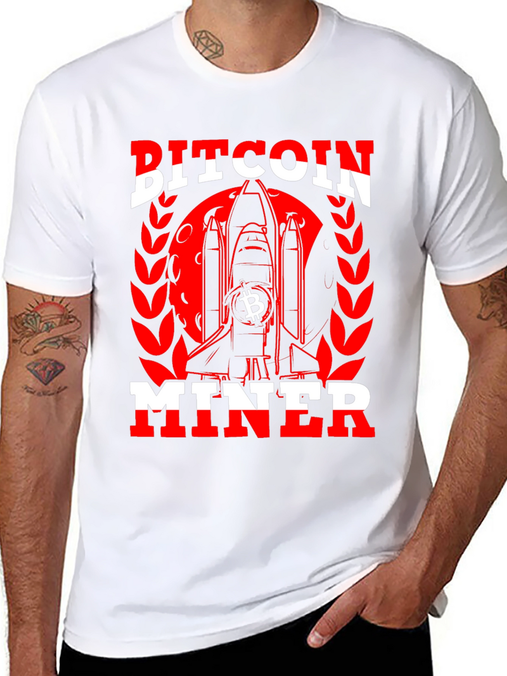 Bitcoin Miner Black T-Shirt - Crypto Rocket Design