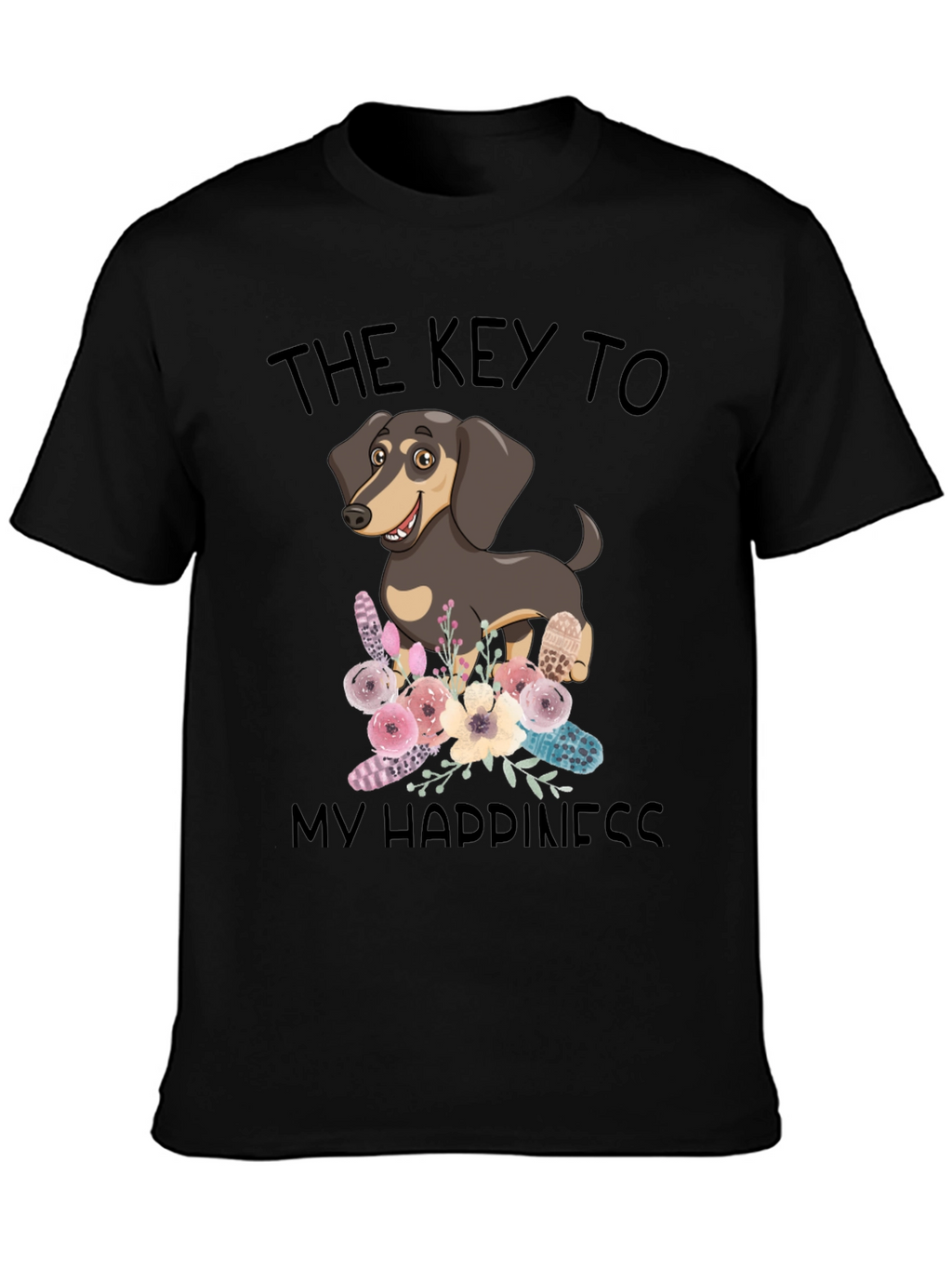Dog Lover Tee: Key to Happiness Black T-Shirt