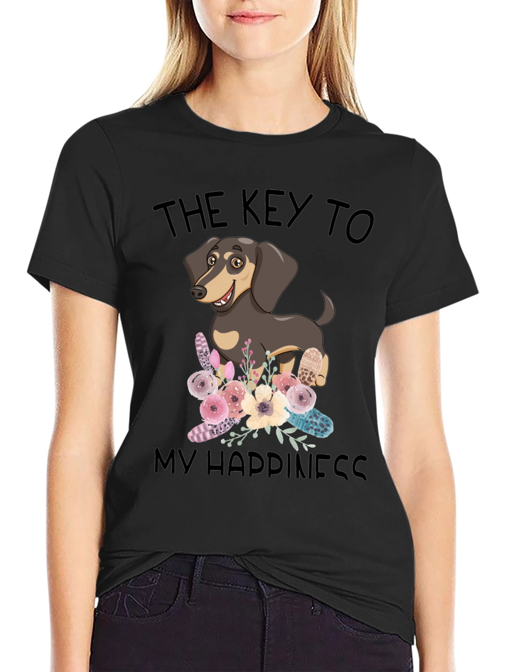 Dog Lover Tee: Key to Happiness Black T-Shirt