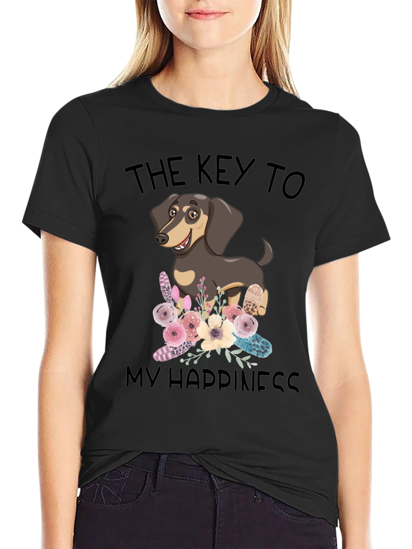 Dog Lover Tee: Key to Happiness Black T-Shirt