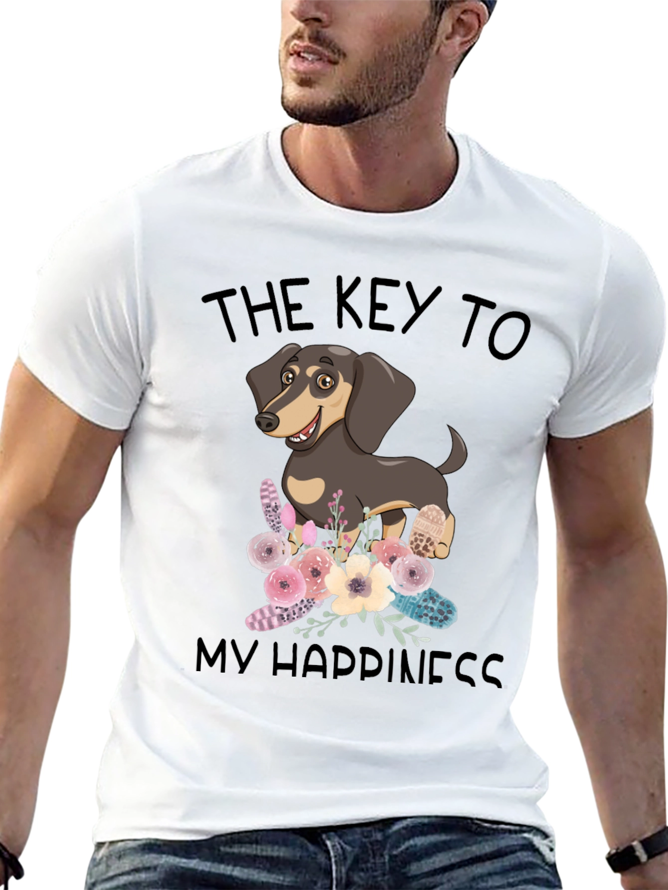 Dog Lover Tee: Key to Happiness Black T-Shirt