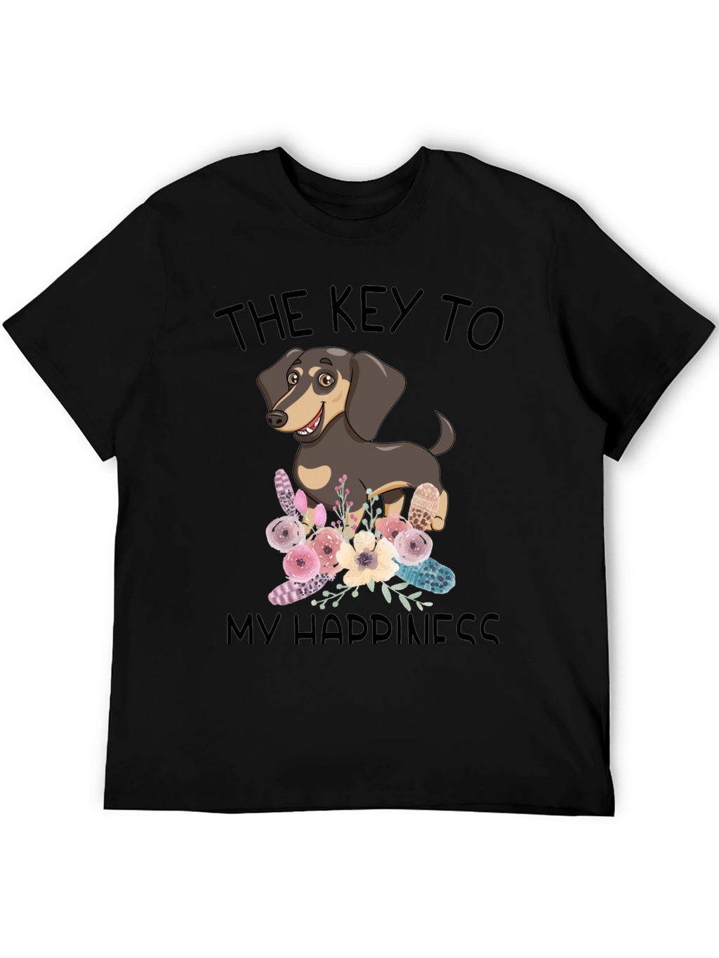 Dog Lover Tee: Key to Happiness Black T-Shirt