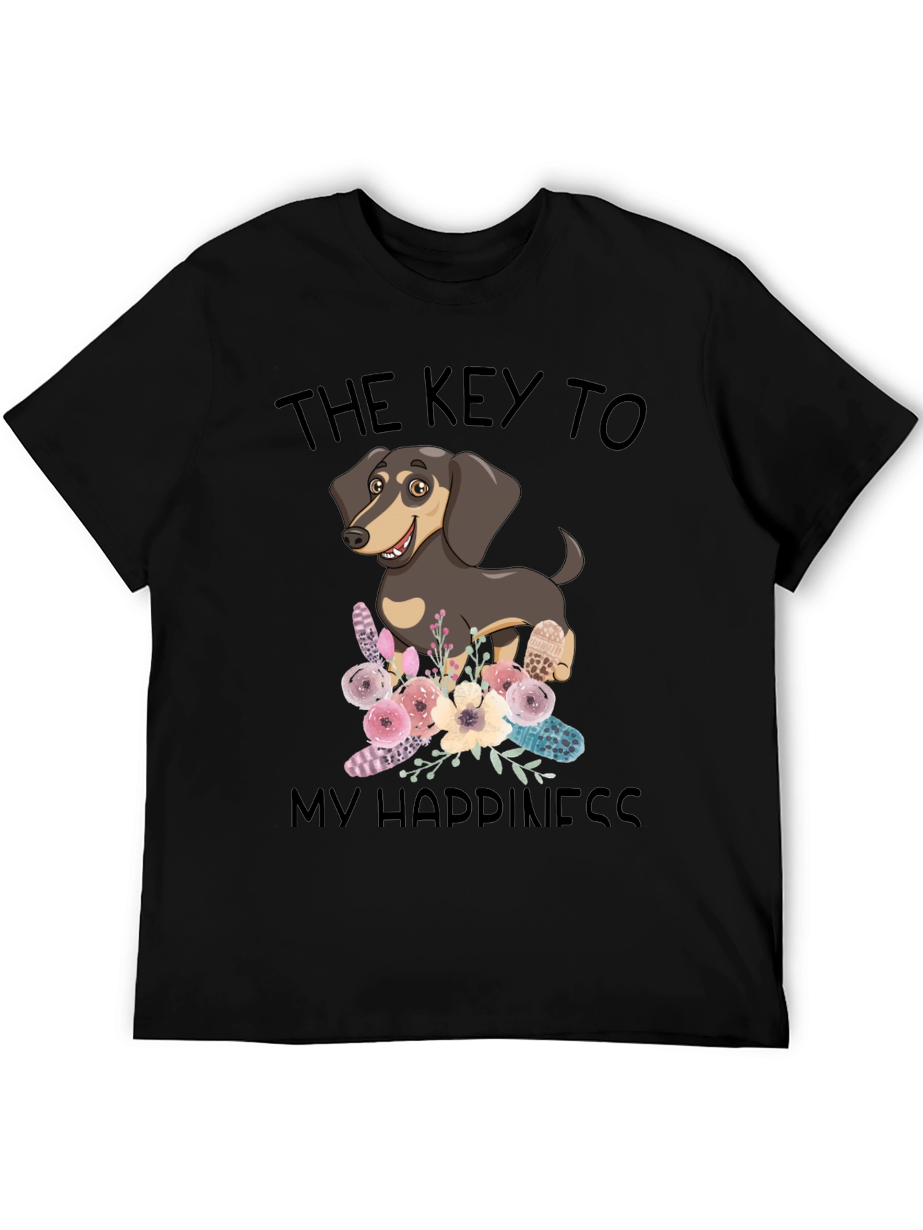 Dog Lover Tee: Key to Happiness Black T-Shirt