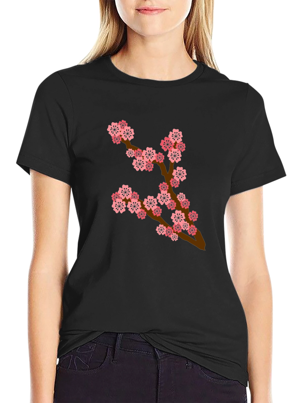 Blossom Branch T-Shirt - Casual Black Tee