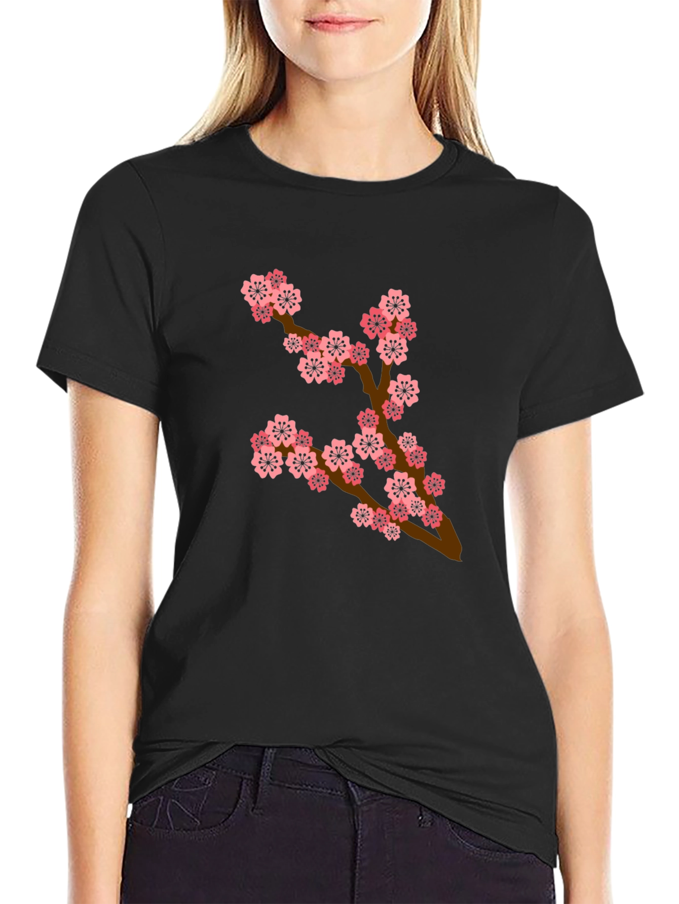 Blossom Branch T-Shirt - Casual Black Tee