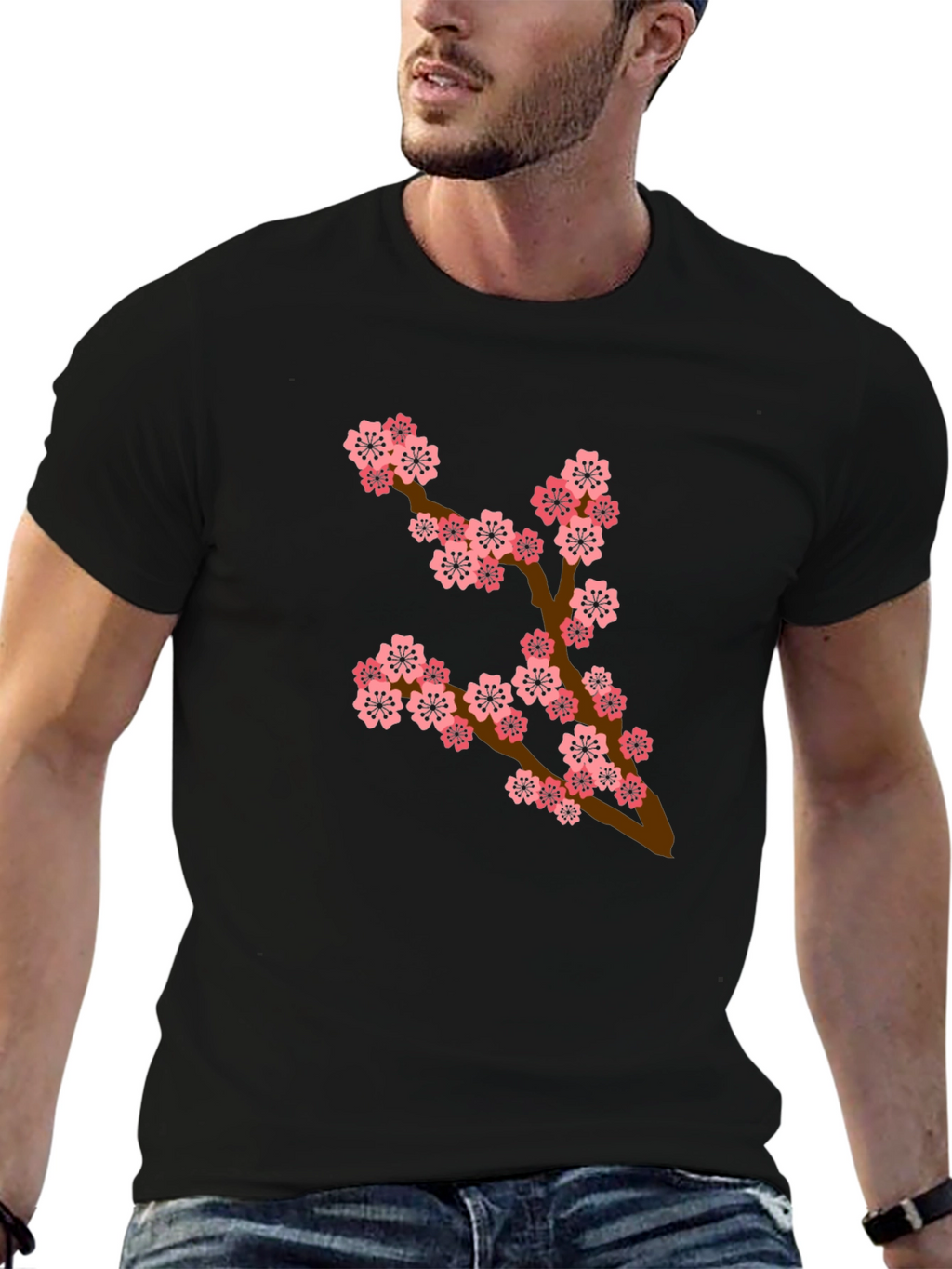 Blossom Branch T-Shirt - Casual Black Tee