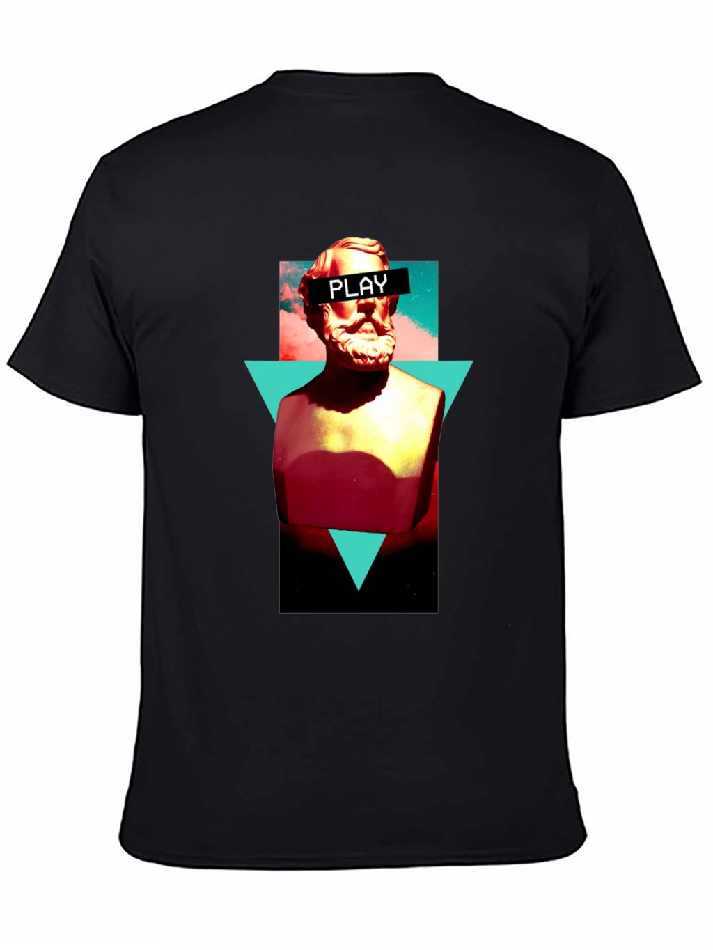 Abstract Statue Graphic Tee - Playful Mens Black T-Shirt