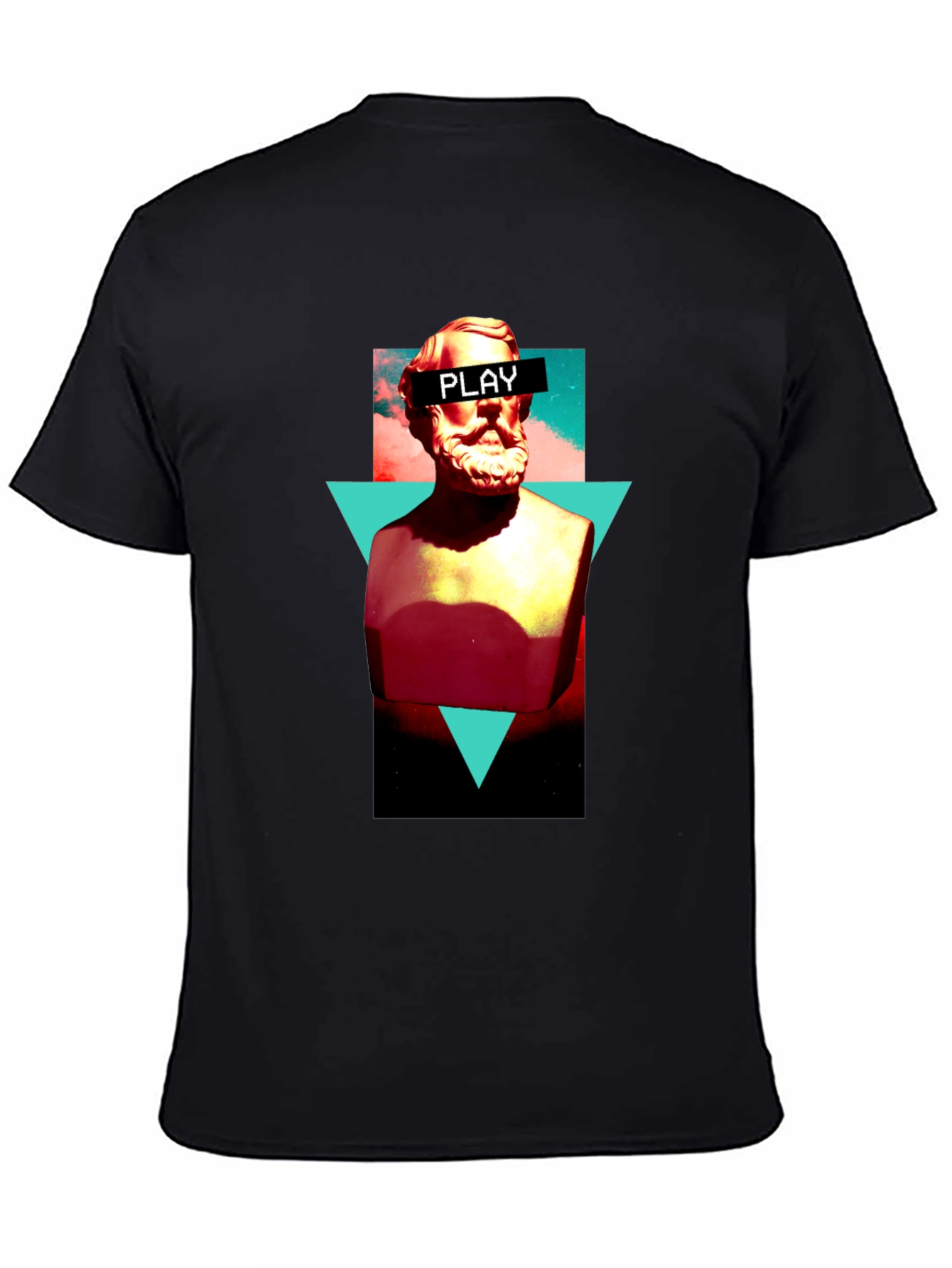 Abstract Statue Graphic Tee - Playful Mens Black T-Shirt