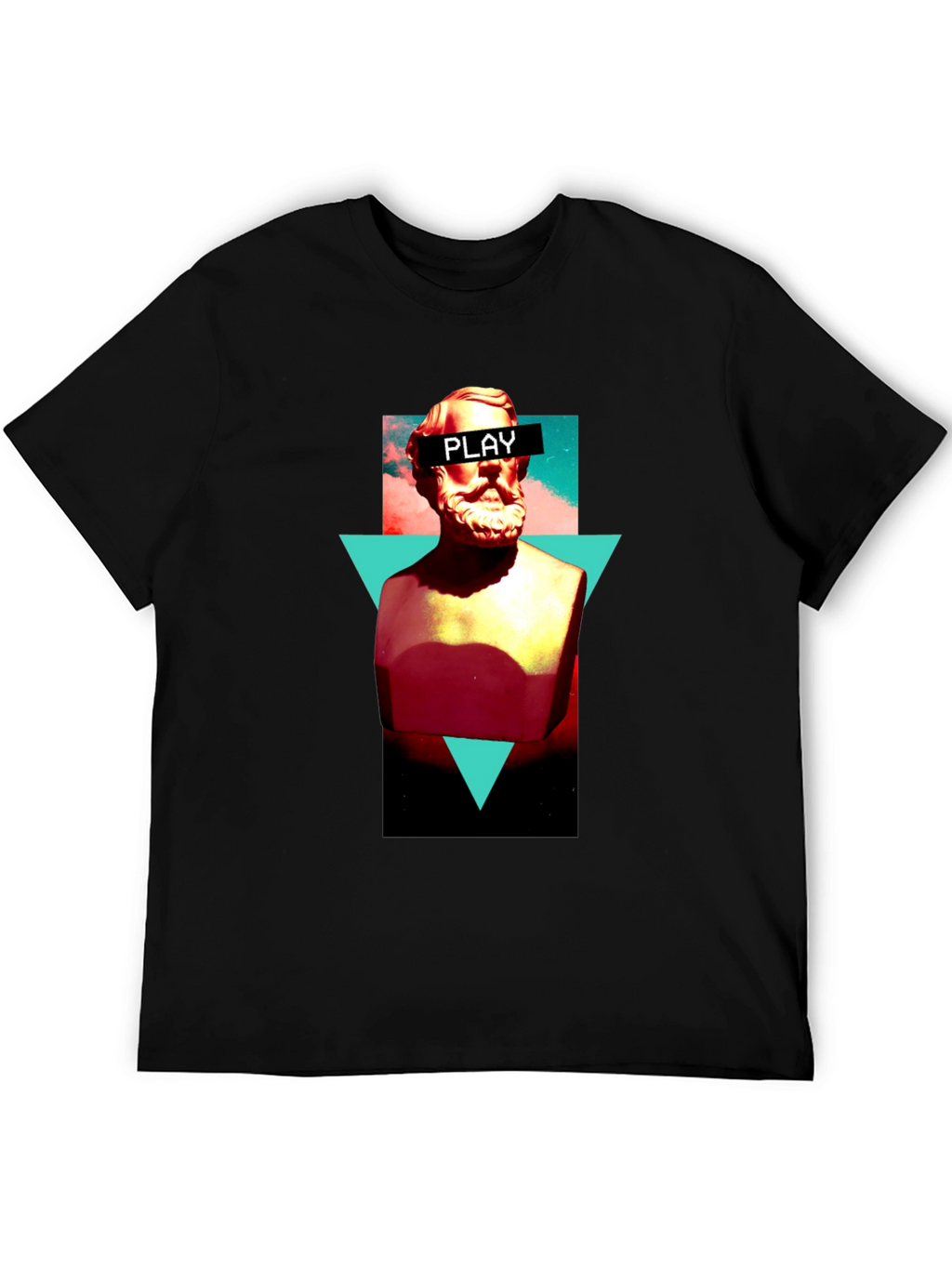 Abstract Statue Graphic Tee - Playful Mens Black T-Shirt
